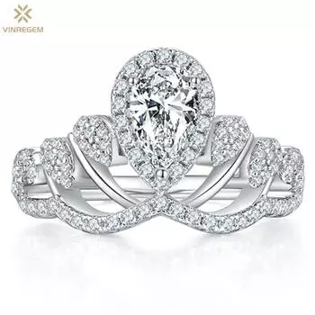 Vinregem Роскошное 100% стерлинговое серебро 925 пробы VVS1 1CT Корона D настоящий муассанит с бриллиантом обручальное ювелирное изделие женское кольцо подарок на годовщину