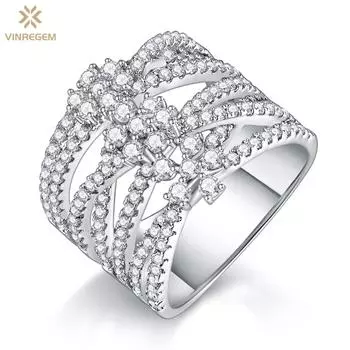 Vinregem Роскошное кольцо из 100% стерлингового серебра 925 пробы, сверкающее 3EX VVS1 D, цвет, настоящий муассанит, полное бриллиантовое кольцо для женщин, свадебная вечеринка, ювелирные украшения, подарки US 5 белый