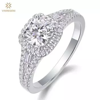 Vinregem Роскошное кольцо из 100% стерлингового серебра 925 пробы, сверкающее 6 мм 3EX VVS1 D, цвет 1,1 карат, настоящее кольцо с бриллиантом из муассанита для женщин, обручальное кольцо, ювелирные изделия