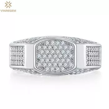 Vinregem Роскошное стерлинговое серебро 925 пробы сверкающее VVS1 D цвет 0,95 карата настоящий муассанит с бриллиантом юбилейное кольцо для мужчин женщин подарки обручальные ювелирные изделия
