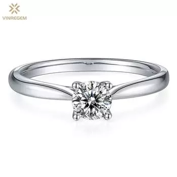 Vinregem Simple, 100% стерлинговое серебро 925 пробы, VVS1, 0,5 карата, круглая огранка, цвет D, настоящий муассанит с бриллиантом, обручальное ювелирное изделие для женщин, кольцо, подарок на годовщину