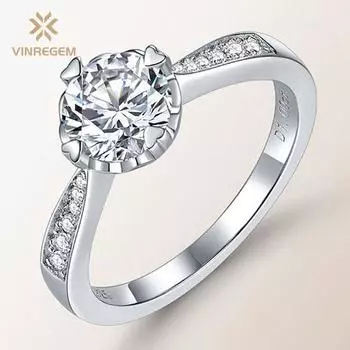 Vinregem, стерлинговое серебро 925 пробы, 100% пройденный тест, бриллиант VVS1, настоящий муассанит, цвет D, драгоценный камень, свадебное обручальное кольцо, ювелирные изделия