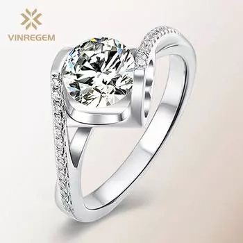 Vinregem, стерлинговое серебро 925 пробы, 100% пройденный тест, бриллиант VVS1, настоящий муассанит, цвет D, драгоценный камень, свадебное обручальное кольцо, ювелирные изделия