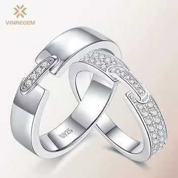 Vinregem Стерлинговое Серебро 925 пробы, 100% пройденный тест, бриллиант VVS1, настоящий муассанит, цвет D, драгоценный камень, свадебное обручальное кольцо, ювелирные изделия, кольца для пар