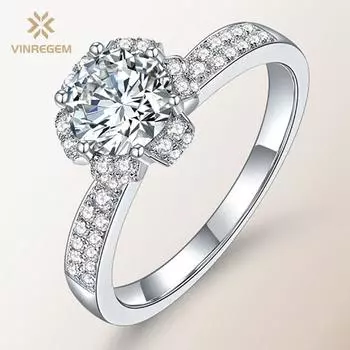 Vinregem, стерлинговое серебро 925 пробы, 100% пройденный тест, бриллиант VVS1, настоящий муассанит, цвет D, драгоценный камень, свадебное обручальное кольцо, ювелирные изделия