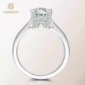 Vinregem, стерлинговое серебро 925 пробы, 100% пройденный тест, бриллиант VVS1, настоящий муассанит, цвет D, драгоценный камень, свадебное обручальное кольцо, ювелирные изделия