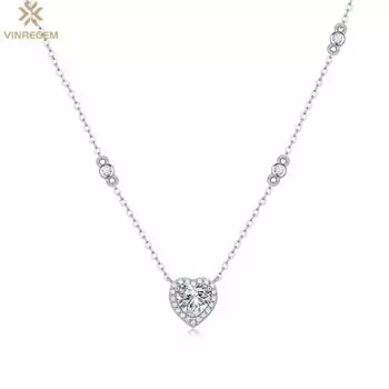 Vinregem Стерлинговое Серебро 925 пробы 3EX VVS1 D Цвет Настоящий Муассанит 1CT Бриллианты огранки сердца Драгоценный камень Ожерелье Свадебная вечеринка Изящные ювелирные изделия
