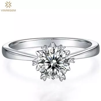 Vinregem, стерлинговое серебро 925 пробы, бриллиант VVS1 3EX, круглый 1 карат, настоящий муассанит, цвет D, кольцо с драгоценным камнем, обручальное ювелирное изделие