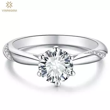 Vinregem, стерлинговое серебро 925 пробы, бриллиант VVS1, 1-5 карат, настоящий муассанит, цвет D, круглое кольцо с драгоценным камнем, свадебное обручальное ювелирное изделие