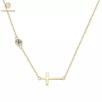 Vinregem Стерлинговое серебро 925 пробы VVS1 3EX D Цвет 4 мм Круглая огранка из настоящего муассанита с бриллиантом и драгоценным камнем в форме креста Ожерелье Изящные ювелирные изделия GRA 45cm серебряный