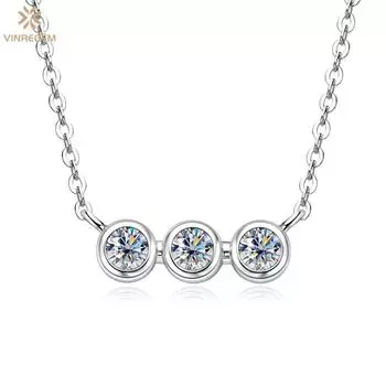 Vinregem, стерлинговое серебро 925 пробы, VVS1 3EX D, цвет 3 мм, круглая огранка, настоящий муассанит, бриллиант, драгоценный камень, кулон, ожерелье, ювелирные изделия GRA 45cm серебряный