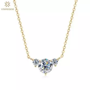 Vinregem, стерлинговое серебро 925 пробы, VVS1 3EX D, цвет 3-6,5 мм, круглая огранка, настоящий муассанит, бриллиант, драгоценный камень, кулон, ожерелье, ювелирные изделия GRA 45cm золотой