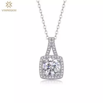 Vinregem Стерлинговое Серебро 925 пробы VVS1 3EX D Цвет 8 мм Круглая огранка 2CT Настоящий муассанит с бриллиантом и драгоценным камнем Подвеска Ожерелье Изящные ювелирные изделия GRA 45cm белый