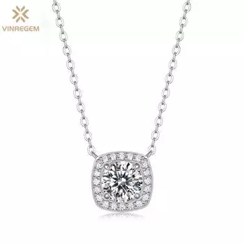 Vinregem Стерлинговое Серебро 925 пробы VVS D Цвет Настоящий Муассанит 1CT Круглая Огранка Бриллианты Драгоценный Камень Кулон Ожерелье Изящные Ювелирные Изделия Для Женщин С GRA