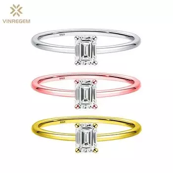 Vinregem стерлингового серебра 925 пробы 3EX VVS1 D цвет изумрудной огранки 4*6 мм 0,8 карата настоящий муассанит с бриллиантами женское кольцо Свадебная вечеринка ювелирные изделия подарки US 5 серебряный/белый