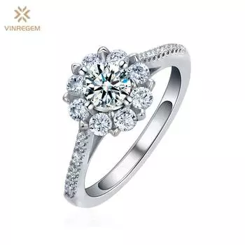 Vinregem стерлингового серебра 925 пробы 3EX VVS1 D цвет круглой огранки 5 мм 0,5 карата настоящий муассанит бриллиантовое кольцо с цветком для женщин свадебная вечеринка ювелирные украшения подарки US 6 белый