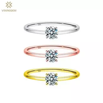 Vinregem стерлингового серебра 925 пробы 3EX VVS1 D цвет круглой огранки 4 мм 0,25 карата настоящий муассанит с бриллиантами женское кольцо свадебная вечеринка ювелирные украшения подарки US 5 серебряный/белый