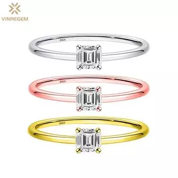 Vinregem Стерлингового Серебра 925 пробы 3EX VVS1 D Цвет Ашер Огранка 4 мм 0,4 карата Натуральный Муассанит Бриллианты Женское Кольцо Свадебная Вечеринка Изящные Ювелирные Изделия Подарки US 5 серебряный/белый