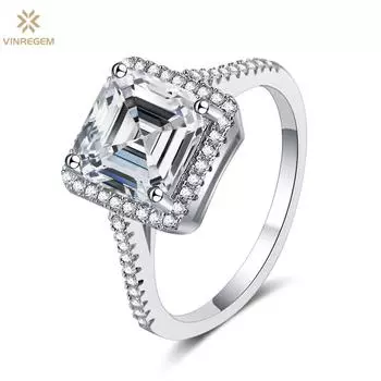 Vinregem Стерлингового Серебра 925 пробы 3EX VVS1 D Цвет Asscher Cut 8MM 2.5CT Настоящее Муассанит Бриллианты Цветочное Кольцо для Женщин Свадебная Вечеринка Изящные Ювелирные Изделия Подарки US 6 белый
