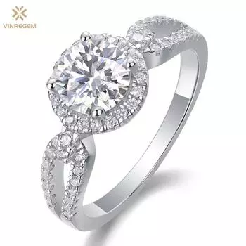 Vinregem, сверкающее серебро 925 пробы, 100%, 6,5 мм, 3EX VVS1, цвет D, 1 карат, настоящее кольцо с бриллиантом из муассанита для женщин, обручальное кольцо, ювелирные изделия
