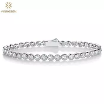 Vinregem VVS1 3EX D Цвет 2,5 мм из настоящего муассанита с бриллиантами, сверкающая теннисная цепочка для женщин, ювелирные изделия из 100% стерлингового серебра 925 пробы