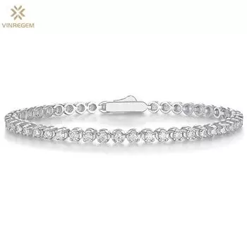 Vinregem VVS1 3EX D Цвет 2 мм из настоящего муассанита с бриллиантами, сверкающая теннисная цепочка, браслет для женщин, ювелирные изделия из 100% стерлингового серебра 925 пробы