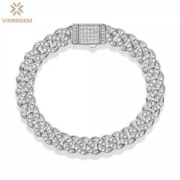Vinregem VVS1 3EX D Цвет Натуральный Муассанит Бриллианты Сверкающие 8 ММ Майами Кубинский Браслет-Цепочка для Женщин Мужчин Стерлингового Серебра 925 Хип-Хоп Рок Ювелирные Изделия