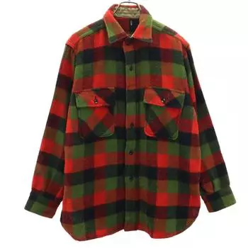 VINTAGE 50s 60s Gusseted wool blend Check Pattern Long sleeve Wool shirt Men s Used