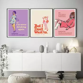 Винтаж 60-х годов Женская пропаганда Комедия Цитата Художественные принты Алкоголь Женщины Типография Настенные холсты Плакаты Клуб Бар Домашний декор Картины 21x30cm No Framed