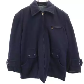 VINTAGE 70s Ball Chain Sports Jacket Melton Jacket Navy Men s Used