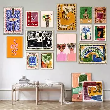 Винтажная Абстракция Древний Египет Змея Леопард Плакат Печать Красочные Декоративные Картины Холст Настенное Искусство Гостиная Домашний Декор 21x30cm No Framed