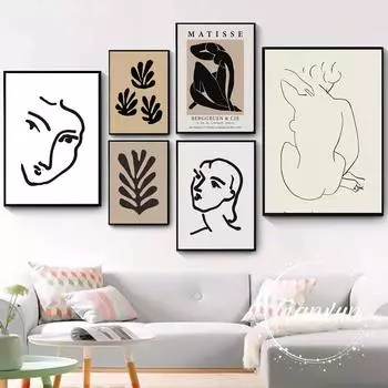 Винтажная Абстракция Матисс Линия Фигура Минималистская Европа Холст Картина Постеры Печать Настенные Картины Гостиная Домашний Декор Без Рамы 21*30cm No Frame