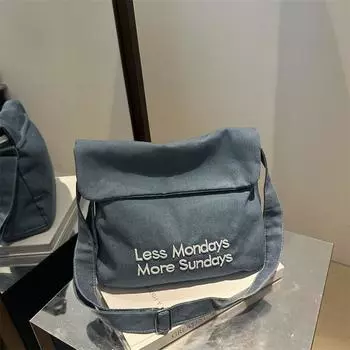 Vintage American denim canvas bag large capacity shoulder bag student class versatile messenger tote bag синий