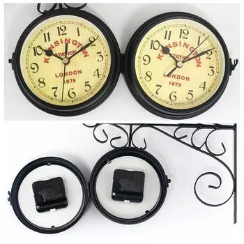 Vintage Art Design Double Sided Wall Clock Station Clock Home Living Room