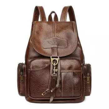 Vintage Backpack Ladies Pu Drawstring Closure Inner Pocket Business Travel Bags