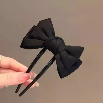 Vintage Black Bow U-Shaped Hair Stick For Woman Girls Chinese Style Acetate Ponytail Meatball Head Sweet Hair Accessories