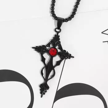 Vintage Black Necklace Set with Artificial Red Zircon Cross Pendant Holiday Gift Ornaments чёрный