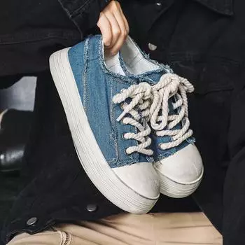 Vintage Blue Men‘s Canvas Sneakers Designer Big Head Shoes Espadrilles Platform Vulcanize Sneakers For Men Women Canvas Shoes 35