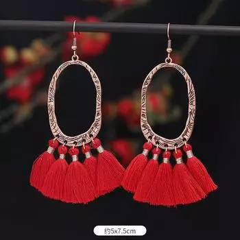 Vintage Bohemian Red Tassel Earrings Female Long Temperament Earrings Vacation Photography Bridal Earrings