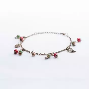 Vintage Bohemian Sweet Small Fresh Copper Leaf Bell Anklet Color Ceramic Women s Accessories