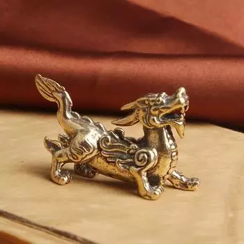 Vintage Brass Kirin Figurine - Pure Copper Handcrafted Tea Pet, Versatile Home & Car Decor S коричневый