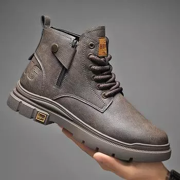 Vintage British style men s boots 2024 autumn and winter high-top zipper Martin boots men s outdoor locomotive tooling boots men s 39