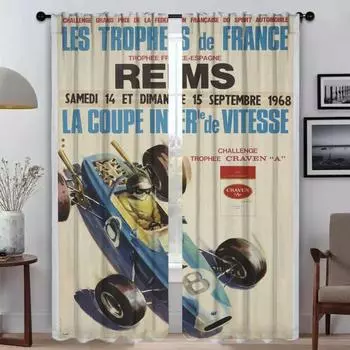 Vintage Car Races Curtains for Living Room Curtain Home Interior Curtains 2 Pieces Partition Shades Tulle for Bedroom Kitchen W50xH70cmx2pcs-CL