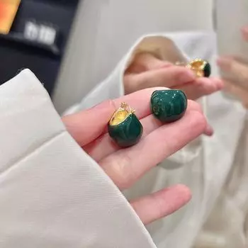 Vintage Caramel Drip Glazed Earrings for Women 2024 New Arrival Trendy Spring Niche Design Classy Ear Clip Ear Studs Earrings Green drop glaze