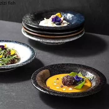 Vintage Ceramic Dinner Plate Thick Soup Plate Pasta Plate Salad Plates Dessert Dish Snack Plates Restaurant Specialty Tableware