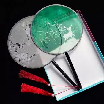 Винтажный классический прозрачный круглый веер с кисточкой в китайском стиле, переносной декоративный веер с принтом для танцев, элегантный подарок ручной работы