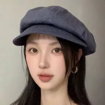 Vintage Clouds Octagonal Cap Children Fall and Winter 2024 New Arrival Face-Showing Small Peak Cap Beret Elegant All-Matching Painter Hat Retro Blue One size