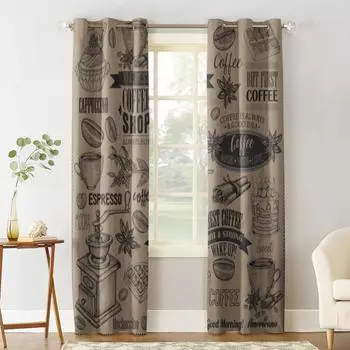 Винтажный постер с изображением кофе, оконная занавеска для гостиной, спальни, роскошный домашний декор для кухни, предметы, шторы 135W x 60H(cm)
