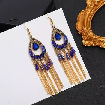 Vintage court ancient gold long fringed earrings women s bohemian ethnic style earrings vacation travel photography temperament earrings