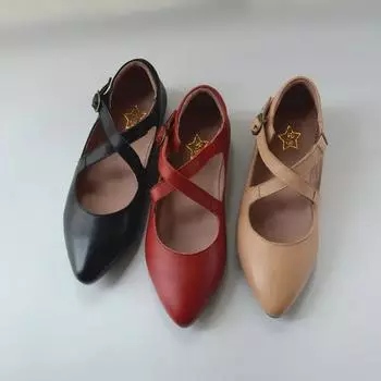 Vintage Cowhide Pointed Women s Shoes Summer Flat Leather Sandals High-quality Black Red Mary Jane shoes 35 абрикосовый